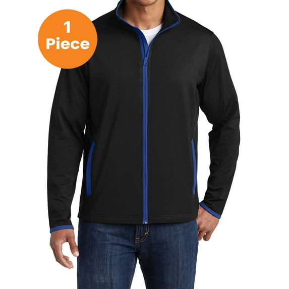 Sport-Tek ST853 Sport-Wick Stretch Contrast Full-Zip Jacket , Black/ True Royal, XL, Mens Coats and Jackets