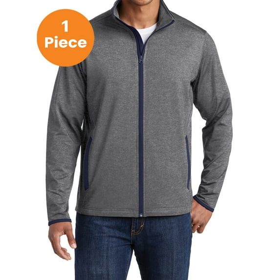 Sport-Tek ST853 Sport-Wick Stretch Contrast Full-Zip Jacket , Charcoal Grey Heather/ True Navy, M, Mens Coats and Jackets