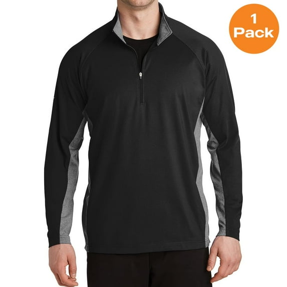 Sport-Tek ST854 Sport-Wick Stretch Contrast 1/2-Zip Pullover, Black/ Charcoal Grey Heather, S, Mens Pullover Hoodies and Sweatshirts