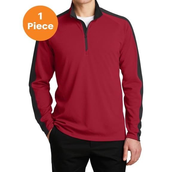 Sport-Tek ST861 Sport-Wick Textured Colorblock 1/4-Zip Pullover, Deep Red/ Black, S, Mens Workout Shirts