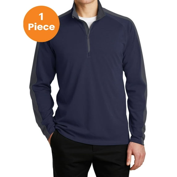 Sport-Tek ST861 Sport-Wick Textured Colorblock 1/4-Zip Pullover, True Navy/ Iron Grey, M, Mens Cardigans and Zip-up Sweaters