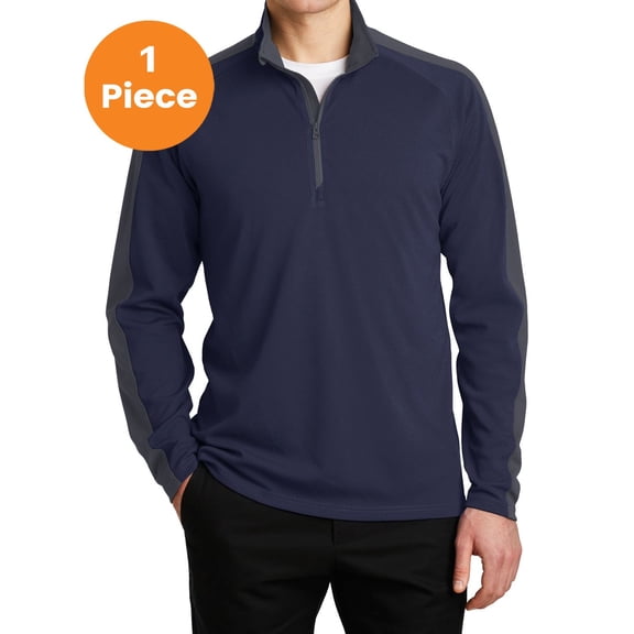 Sport-Tek ST861 Sport-Wick Textured Colorblock 1/4-Zip Pullover, True Navy/ Iron Grey, S, Mens Hoodies and Sweatshirts