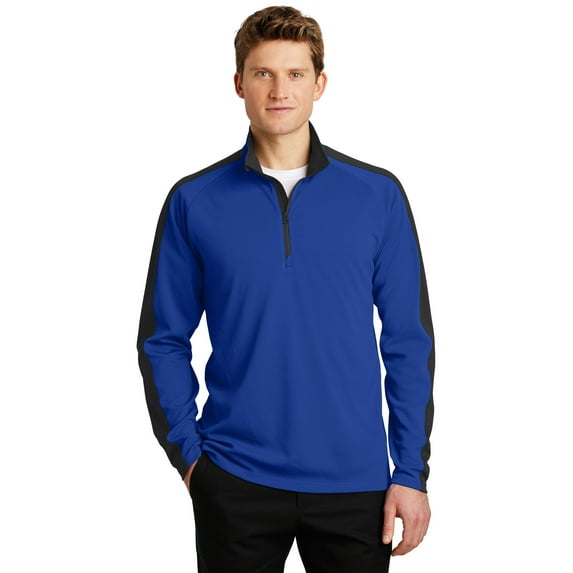 Sport-Tek ST861 Sport-Wick Textured Colorblock 1/4-Zip Pullover, True Royal/ Black, XL
