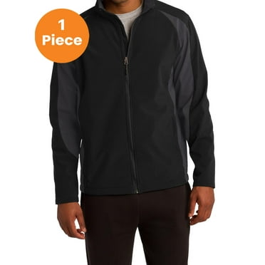 Sport-Tek ST970 Colorblock Soft Shell Jacket, Black/ Iron Grey, XL, Mens Athletic Jackets