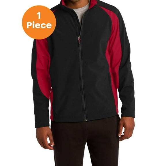 Sport-Tek ST970 Colorblock Soft Shell Jacket, Black/ True Red, 2XL, Mens Coats and Jackets