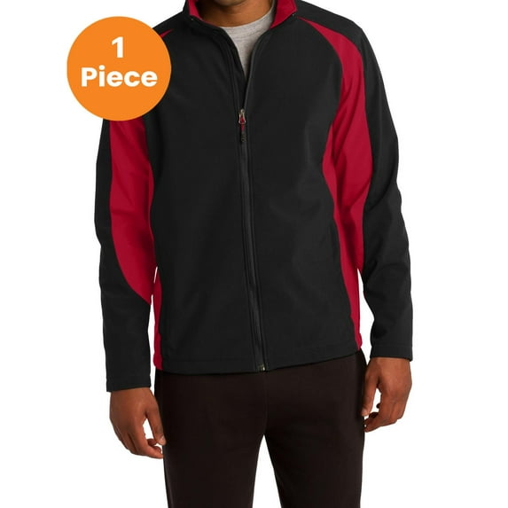 Sport-Tek ST970 Colorblock Soft Shell Jacket, Black/ True Red, 4XL, Mens Fleece Jackets