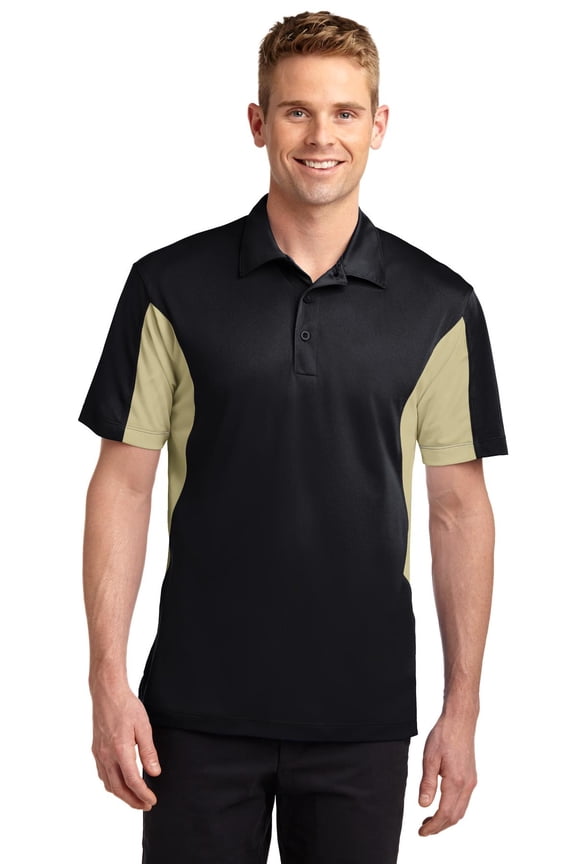 ST655 Side Blocked Micropique Sport-Wick Polo, Black/ Vegas Gold, 2XL