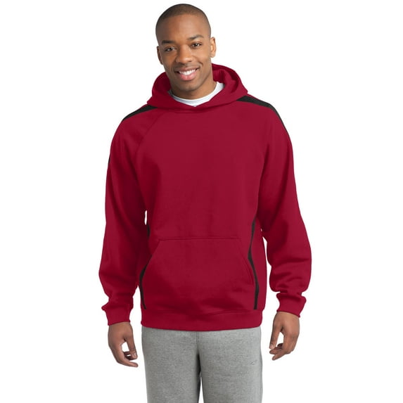 Sport-Tek Sleeve Stripe Pullover Hooded Sweatshirt-XL (True Red/ Black)