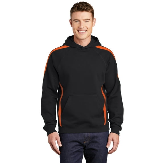 Sport-Tek Sleeve Stripe Pullover Hooded Sweatshirt-XS (Black/ Deep Orange)
