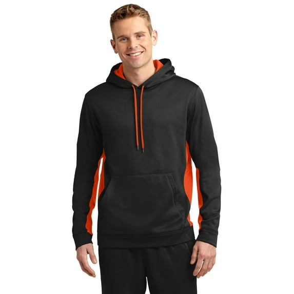 Sport-Tek Sport Wick Fleece Colorblock Hooded Pullover-2XL (Black/ Deep Orange)