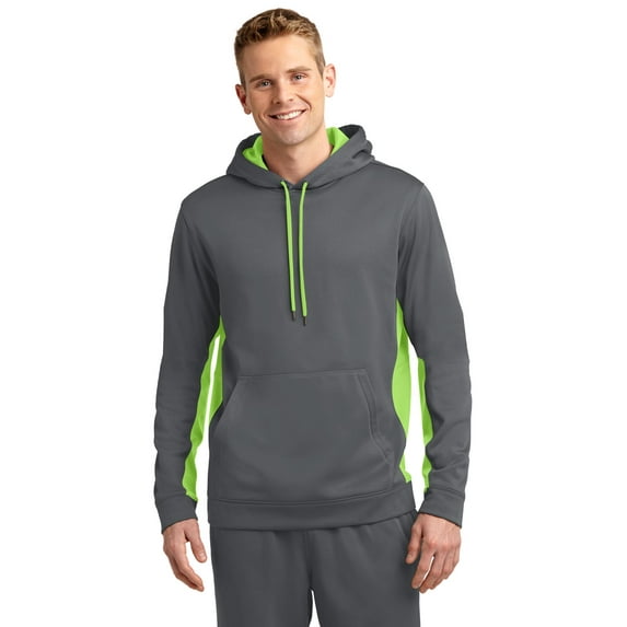 Sport-Tek Sport Wick Fleece Colorblock Hooded Pullover-2XL (Dark Smoke Grey/ Lime Shock)