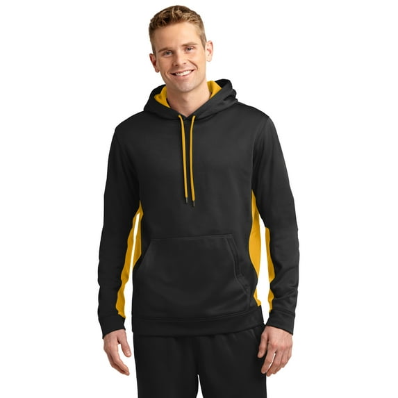 Sport-Tek Sport Wick Fleece Colorblock Hooded Pullover-4XL (Black/Gold)
