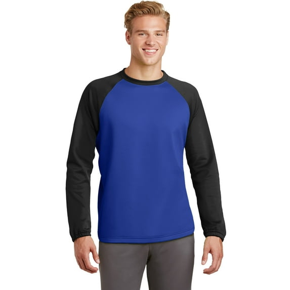 Sport-Tek Sport Wick Raglan Colorblock Fleece Crewneck-4XL (True Royal/ Black)