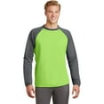 thumbnail image 1 of Sport-Tek Sport Wick Raglan Colorblock Fleece Crewneck-S (Lime Shock/ Dark Smoke Grey), 1 of 6