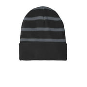 Sport-Tek Striped Beanie with Solid Band-One Size (Black/ Iron Grey)