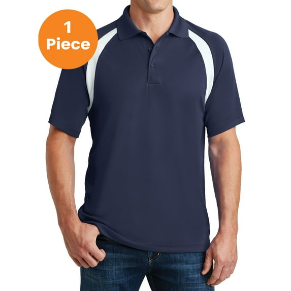 Sport-Tek T476 Dry Zone Colorblock Raglan Polo, True Navy/White, XL, Mens Polo Shirts