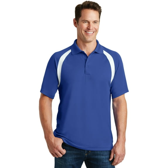 Sport-Tek T476 Mens Dry Zone Colorblock Raglan Polo T-Shirt, True Royal & White - Small