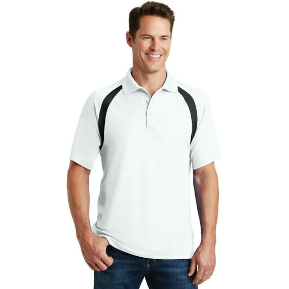 Sport-Tek T476 Mens Dry Zone Colorblock Raglan Polo T-Shirt, White & Black - Small