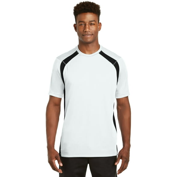 Sport-Tek T478 Mens Dry Zone Colorblock Crew, White & Black - 4XL