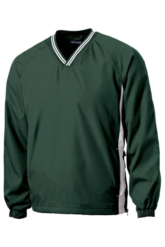 TJST62 Mens Tipped V-Neck Raglan Wind Shirt, Forest Green & White - Large Tall