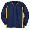 thumbnail image 1 of Sport-Tek TJST62 Mens Tipped V-Neck Raglan Wind Shirt, True Navy & Gold - 4XL Tall, 1 of 2