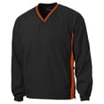 thumbnail image 1 of Sport-Tek TJST62 Tipped V Neck Raglan Wind Shirt, Black & Deep Orange - Extra Large Tall, 1 of 2
