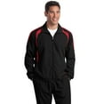 thumbnail image 1 of Sport-Tek Tall Colorblock Raglan Jacket. Tjst60 , TJST60 , Black/ True Red , XXX-Large Tall, 1 of 1