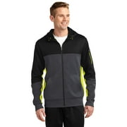 Sport-Tek Tech Fleece Colorblock Full Zip Hooded Jacket-XL (Black/ Graphite Heather/ Citron)