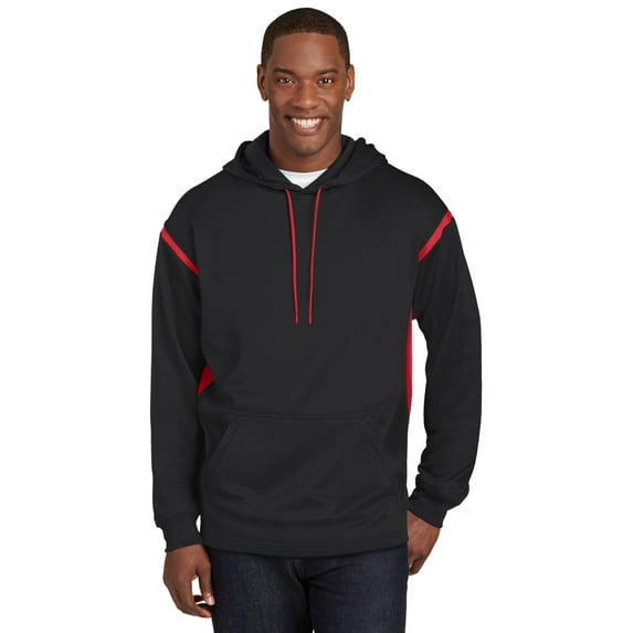 Sport-Tek Tech Fleece Colorblock Hooded Sweatshirt. F246 - 3XL Black/ True Red