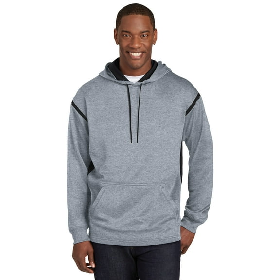Sport-Tek Tech Fleece Colorblock Hooded Sweatshirt-M (Grey Heather/Black)
