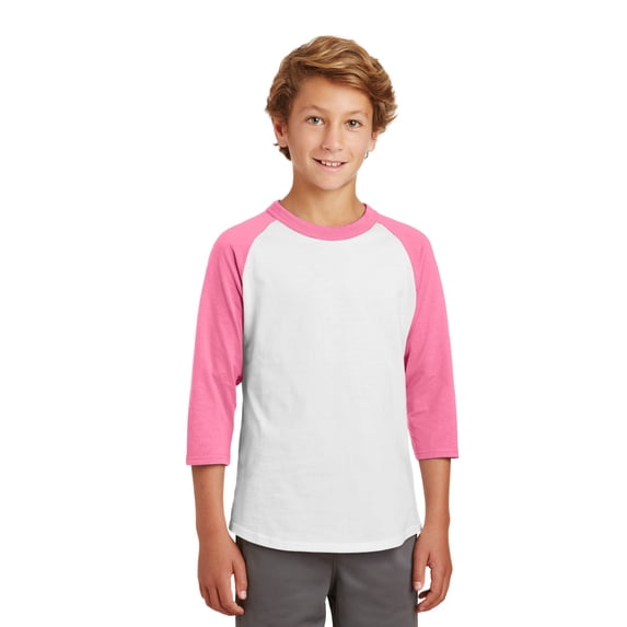 Sport Tek Teen Unisex Regular Colorblock Jersey White/Brt Pink X-Small