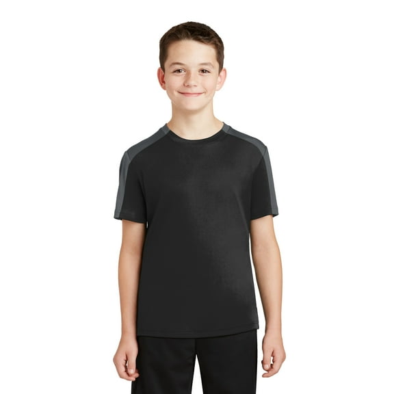 Sport Tek Teen Unisex Regular Sleeve Blocked T-Shirt Black/Iron Gry Small