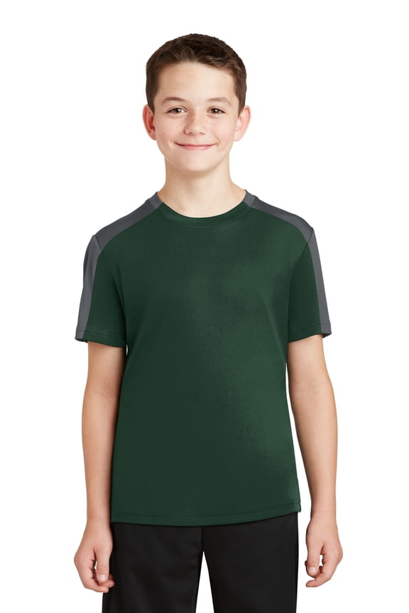 Sport Tek Teen Unisex Regular Sleeve Blocked T-Shirt Forest Gn/I Gy X-Large