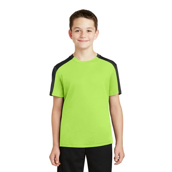 Sport Tek Teen Unisex Regular Sleeve Blocked T-Shirt Lime Shock/Blk Small
