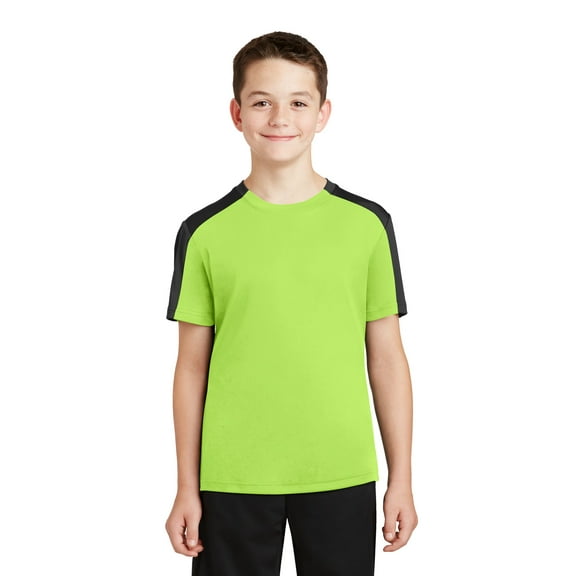 Sport Tek Teen Unisex Regular Sleeve Blocked T-Shirt Lime Shock/Blk X-Large