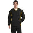 thumbnail image 1 of Sport-Tek Tipped V-Neck Raglan Wind Shirt (JST62) Black/Gold, 5XL, 1 of 2