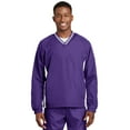 thumbnail image 1 of Sport-Tek Tipped V-Neck Raglan Wind Shirt (JST62) Purple/White, 2XL, 1 of 2