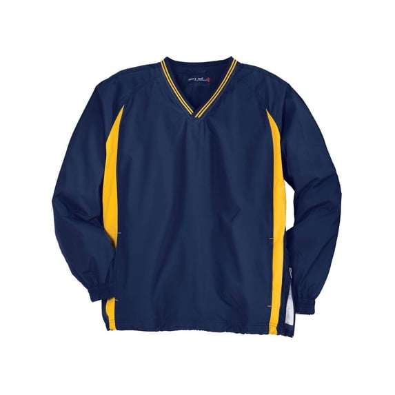 Sport-Tek Tipped V-Neck Raglan Wind Shirt, Navy Gold M