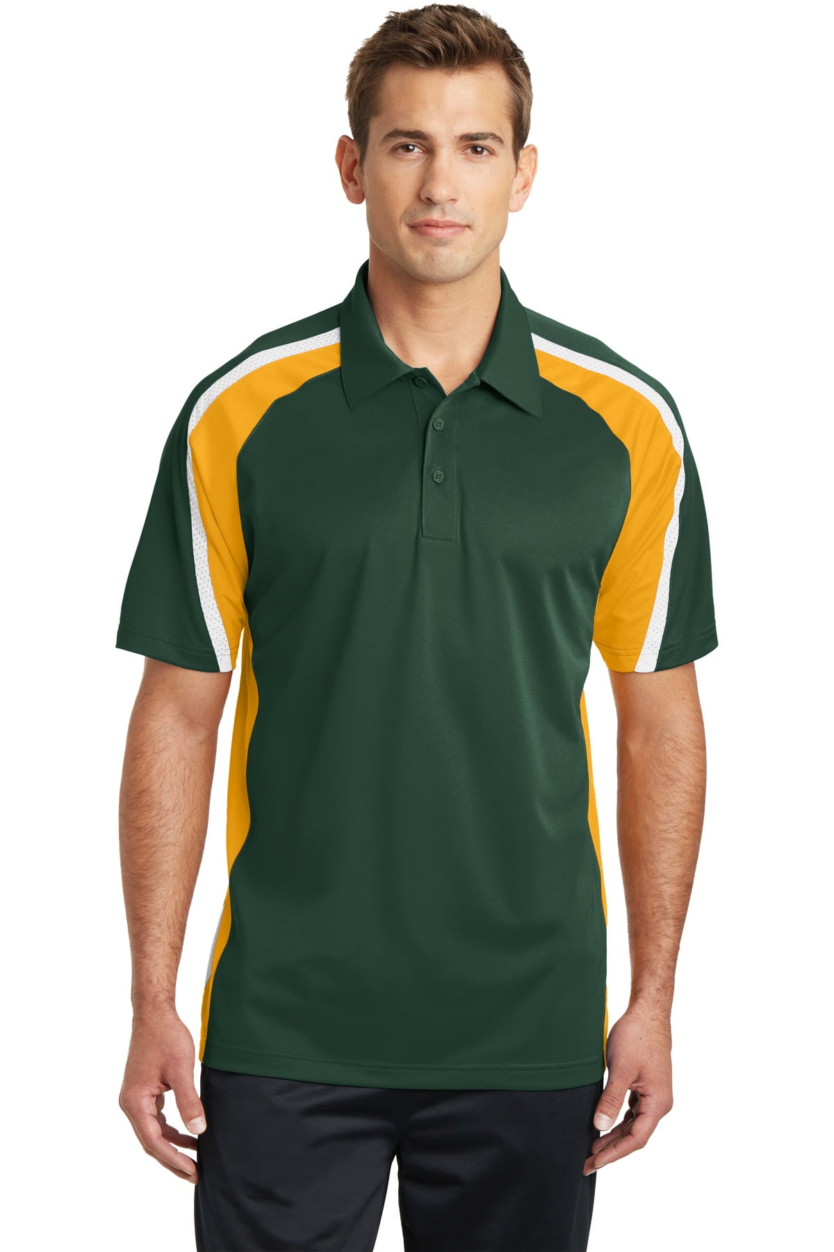 Sport-Tek Tricolor Micropique Sport Wick Polo-XL (Forest Green/Gold/White)  - Walmart.com
