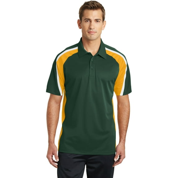 Sport-Tek Tricolor Micropique Sport Wick Polo-XL (Forest Green/Gold/White)