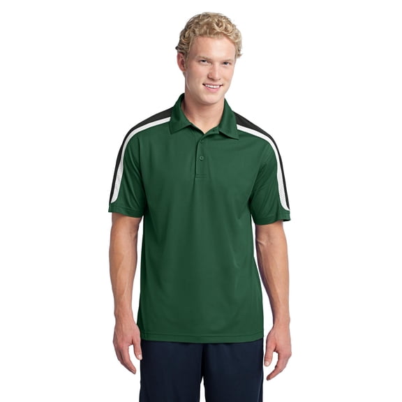 Sport-Tek Tricolor Shoulder Micropique Sport Wick Polo-XL (Forest Green/Black/White)