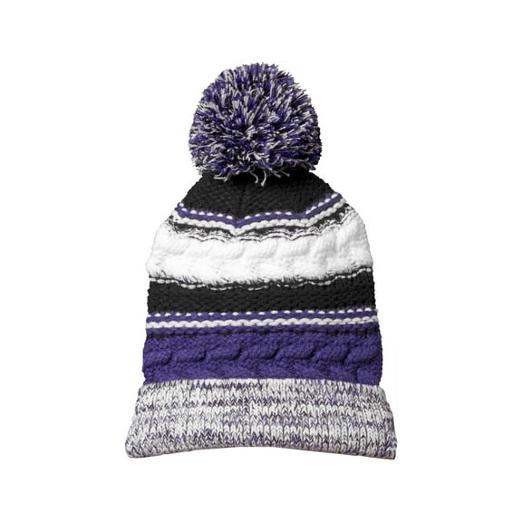 Sport Tek Adult Unisex Regular Beanie Purple/Blk/Wht One Size Fits All
