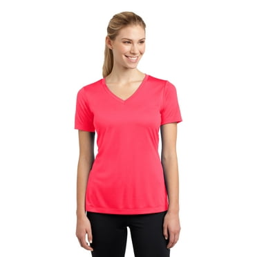 Sport-Tek Women's 100 Percent Polyester Short Sleeve V-Neck Tee LST353