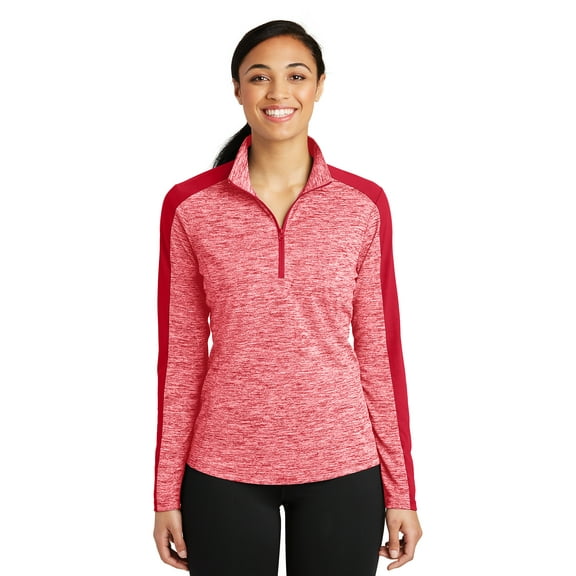 Sport Tek Women's Electric Hthr 1/4-Zip Pullover,Deep Red Electric/Deep Red,L