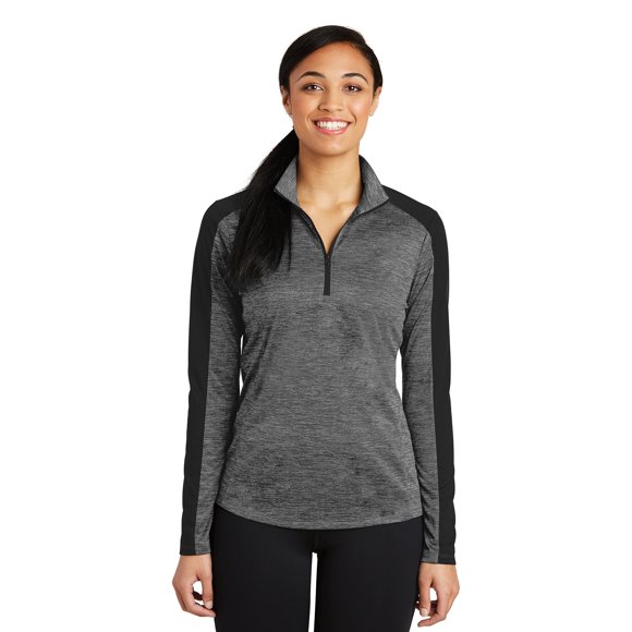 Sport Tek Women's Electric Hthr 1/4-Zip Pullover,Grey-Blk Electric/Blk,L