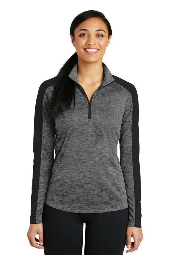 Sport Tek Women's Electric Hthr 1/4-Zip Pullover,Grey-Blk Electric/Blk,XS