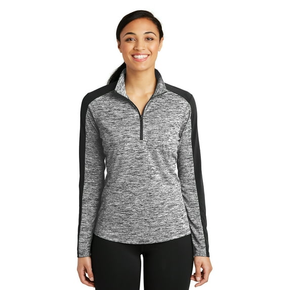 Sport Tek Women's Electric Hthr Colorblock 1/4-Zip Pullover,Blk Electric/Blk,4XL