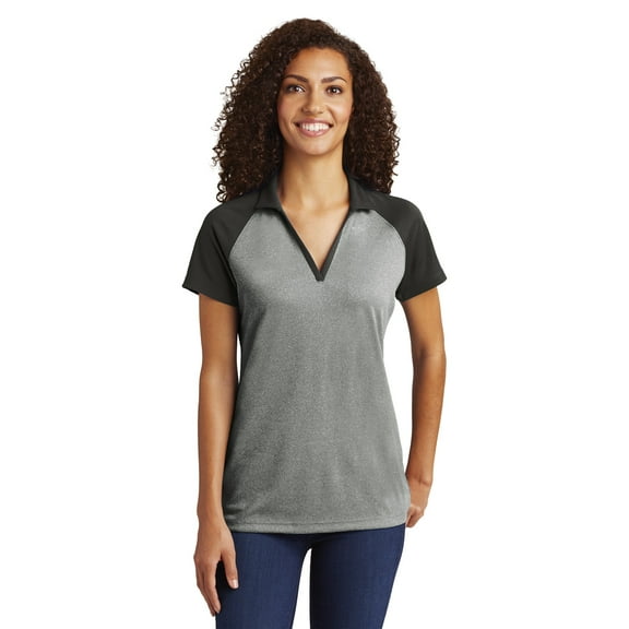 Sport-Tek Women's PosiCharge Racer Mesh Raglan Heather Block Polo. LST641