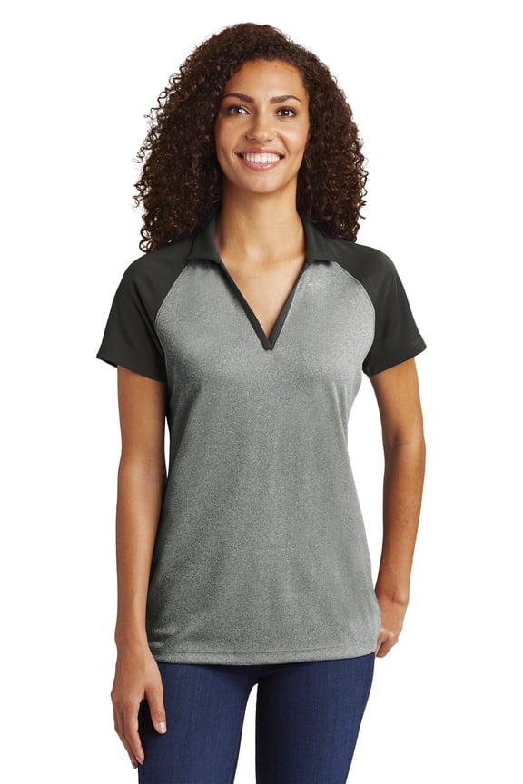 Women's PosiCharge Racer Mesh Raglan Heather Block Polo. LST641