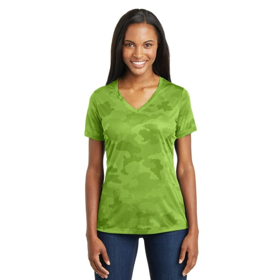Sport-Tek Women's Short Sleeve CamoHex V-Neck Tee. LST370